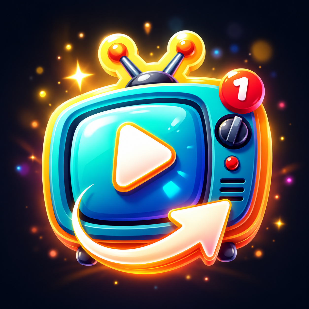 파란 화면의 레트로 TV 아이콘과 재생 버튼이 들어간 TVJUSO 대표 심볼